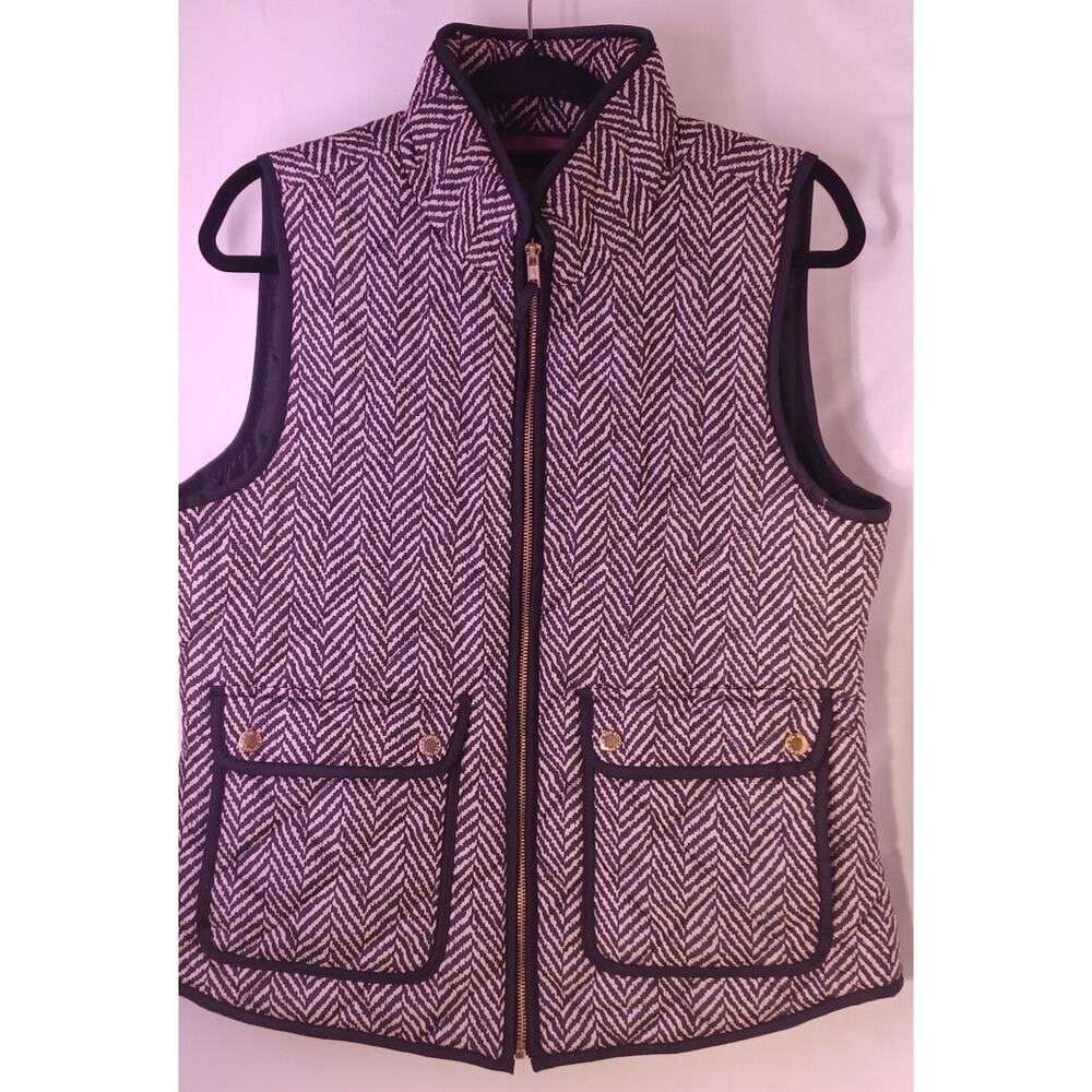 Savile Row Co. Women's Large Quilted Zip-Up Herringbone Vest Black White Preppy - Picture 3 of 7